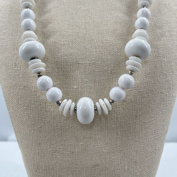 Vintage Acrylic 50's 60’s Bubble Beads 11” Necklace White Retro Chunky Mix Retro - Picture 2 of 10